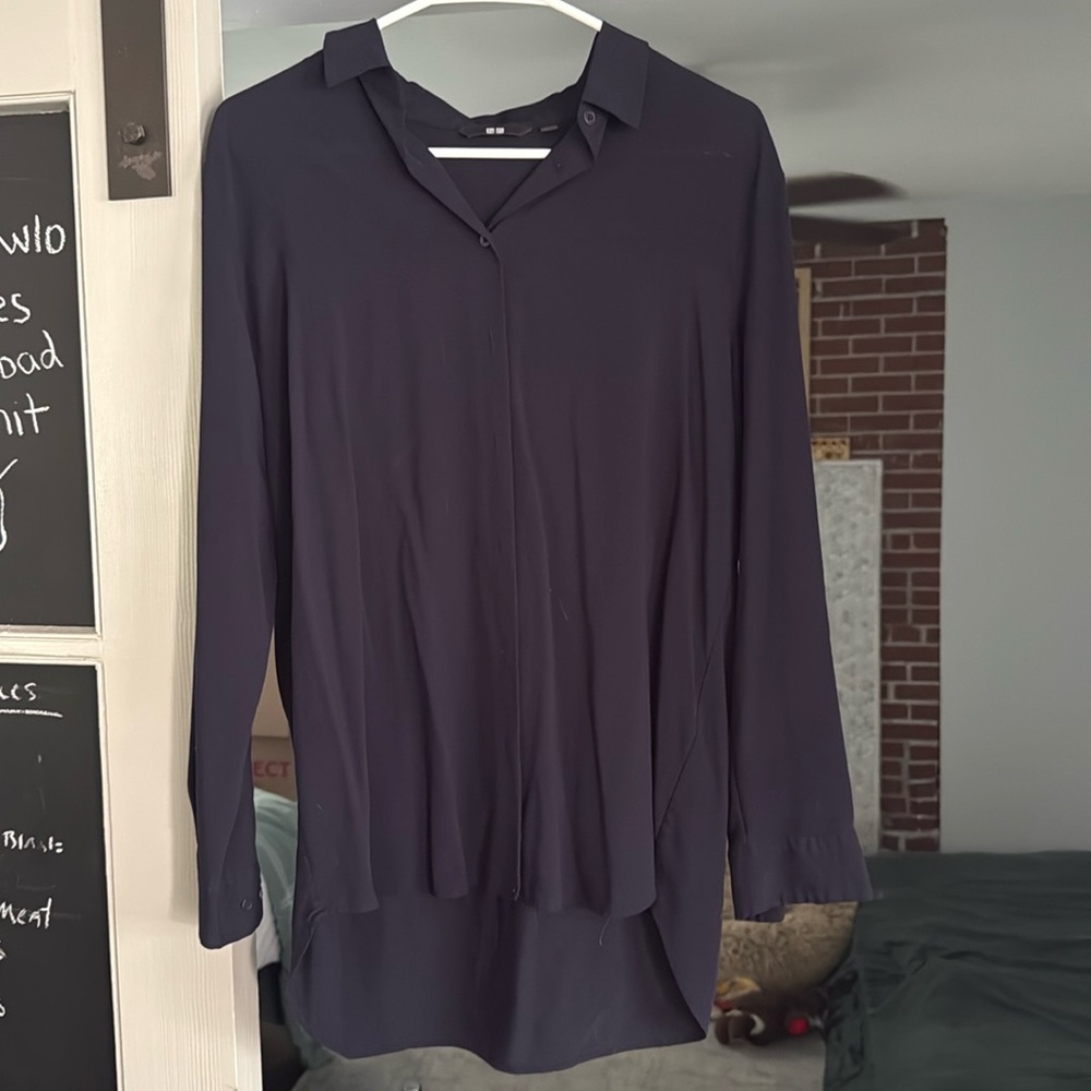 Uniqlo Navy Blue Rayon Blouse